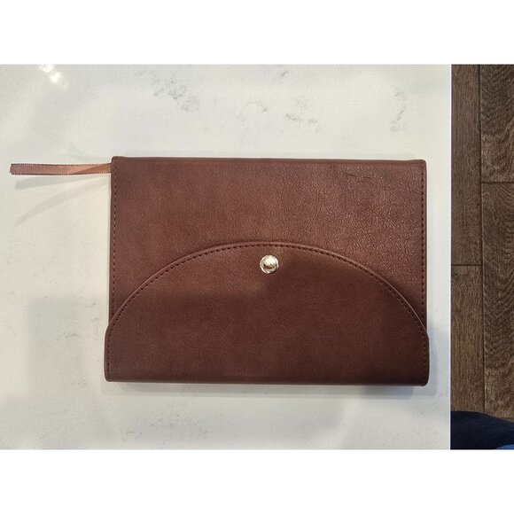 Brown Faux Leather Notebook With Snap Closure & Ribbon Bookmark 6x8 Inches - Picture 1 of 5